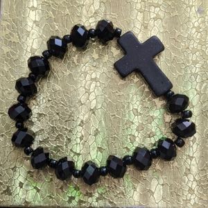 Black Crystal Cross Bracelet